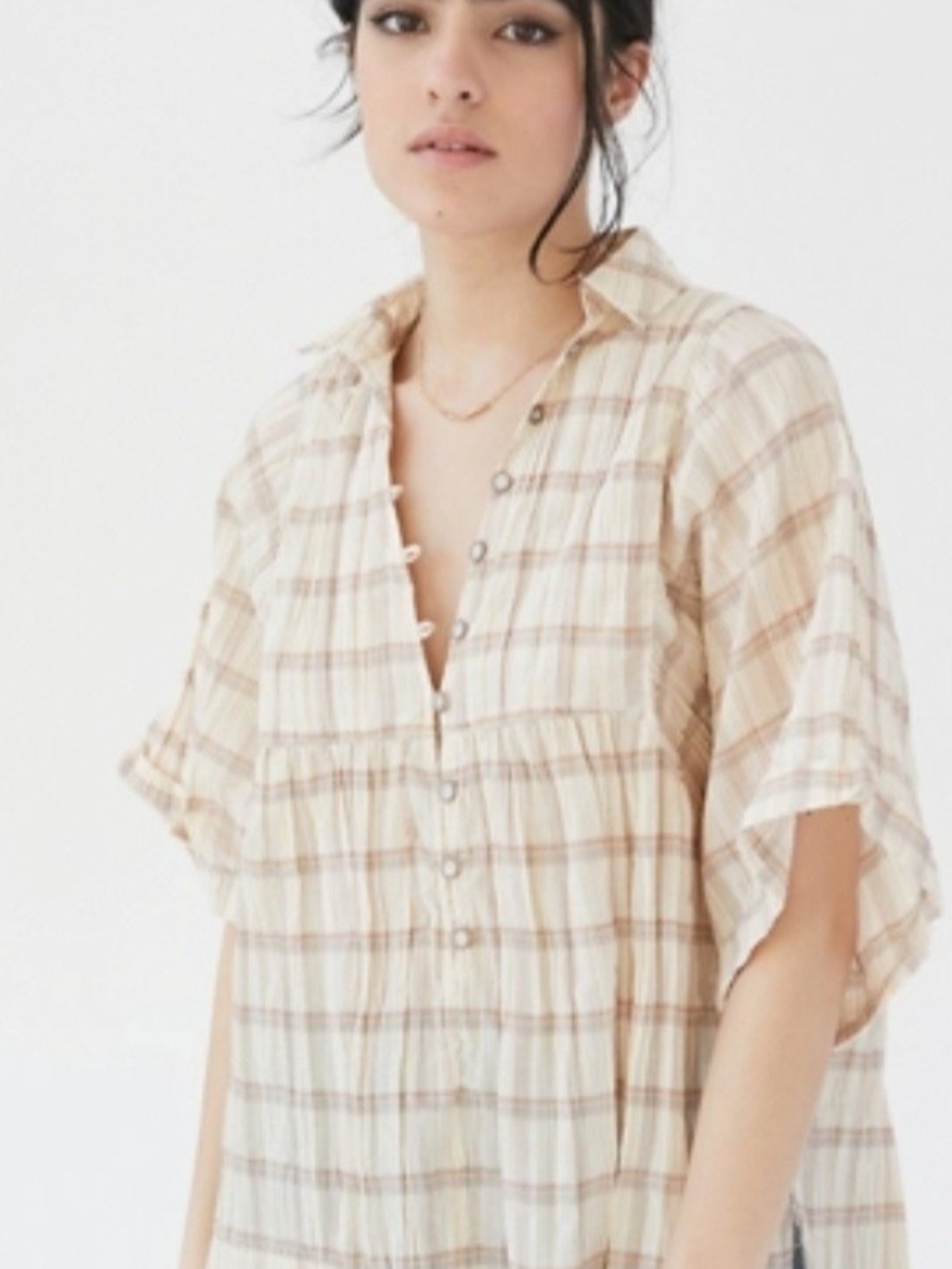 BDG Oliver Slouchy Check Babydoll Shirt